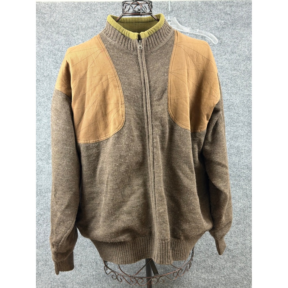 Beretta Mens XXL Full Zip Wool Shooting Sweater Brown Quilted Shoulder Patches